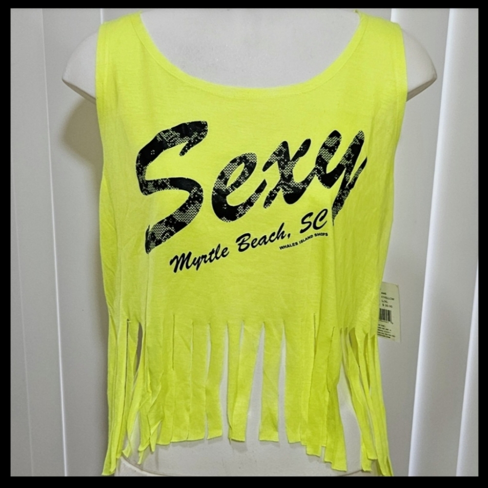 EXIST MIAMI Yellow Fringe Detail Graphic Print: Sexy Myrtle Beach XL, NWT